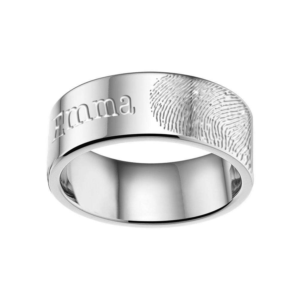 Stahlring mit Fingerabdruck und Name 8 mm