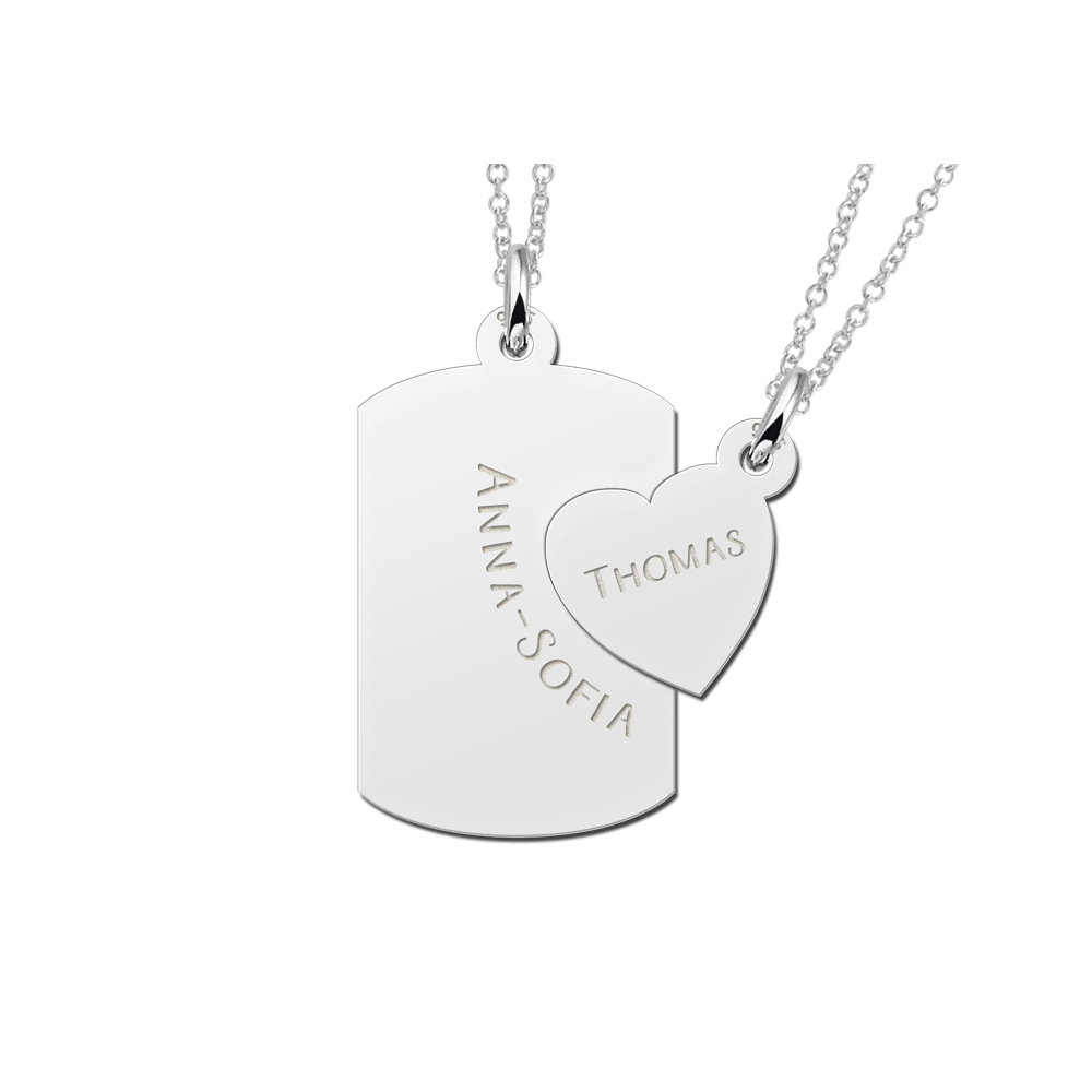 Silberne Freundschaftskette Dogtag mit Herz