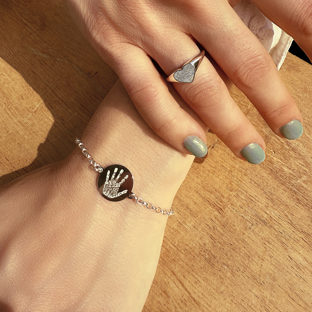 Silberarmband mit rundem Fingerabdruck Anhänger