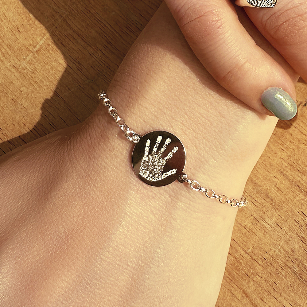 Silberarmband mit rundem Fingerabdruck Anhänger