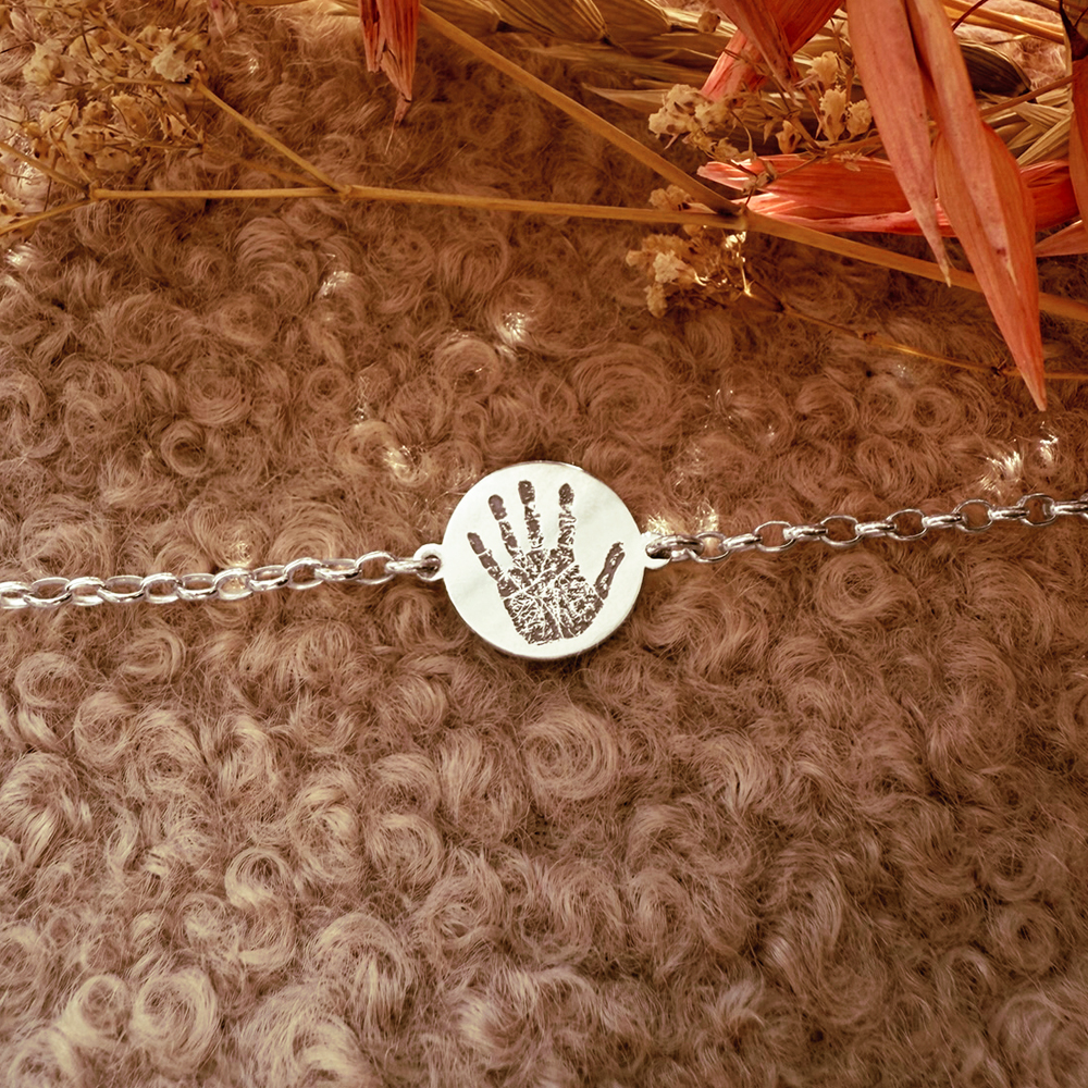 Silberarmband mit rundem Fingerabdruck Anhänger