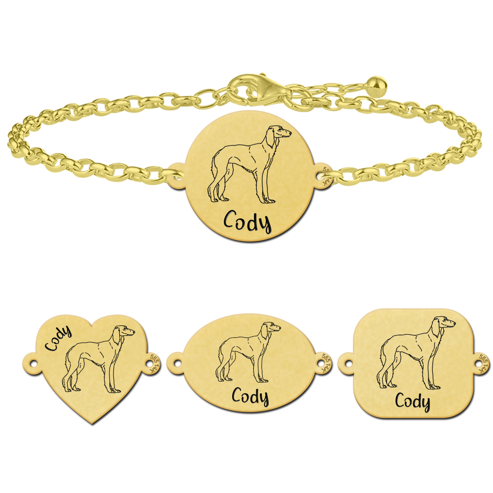 Goldenes Hunderassen Armband Saluki - Persischer Windhund