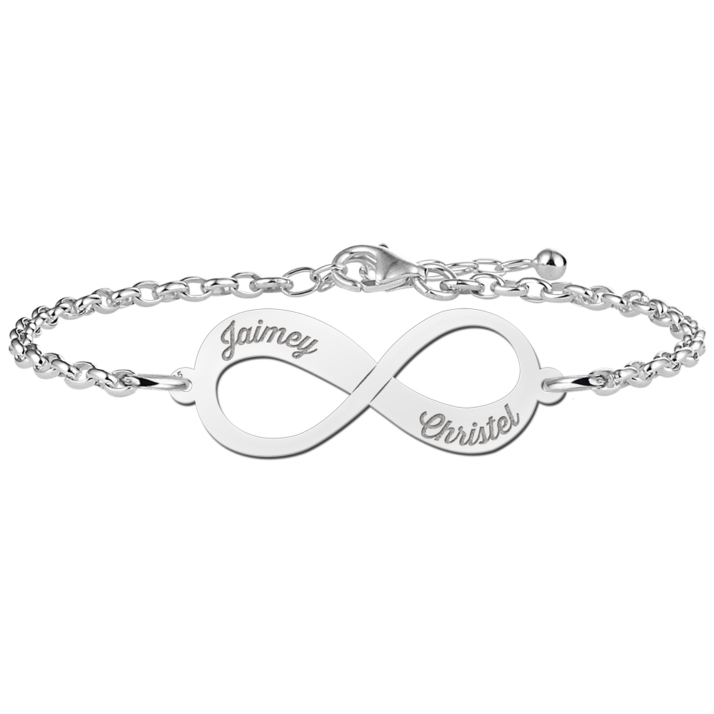 Infinity Armband aus Silber mit zwei geschriebenen Namen