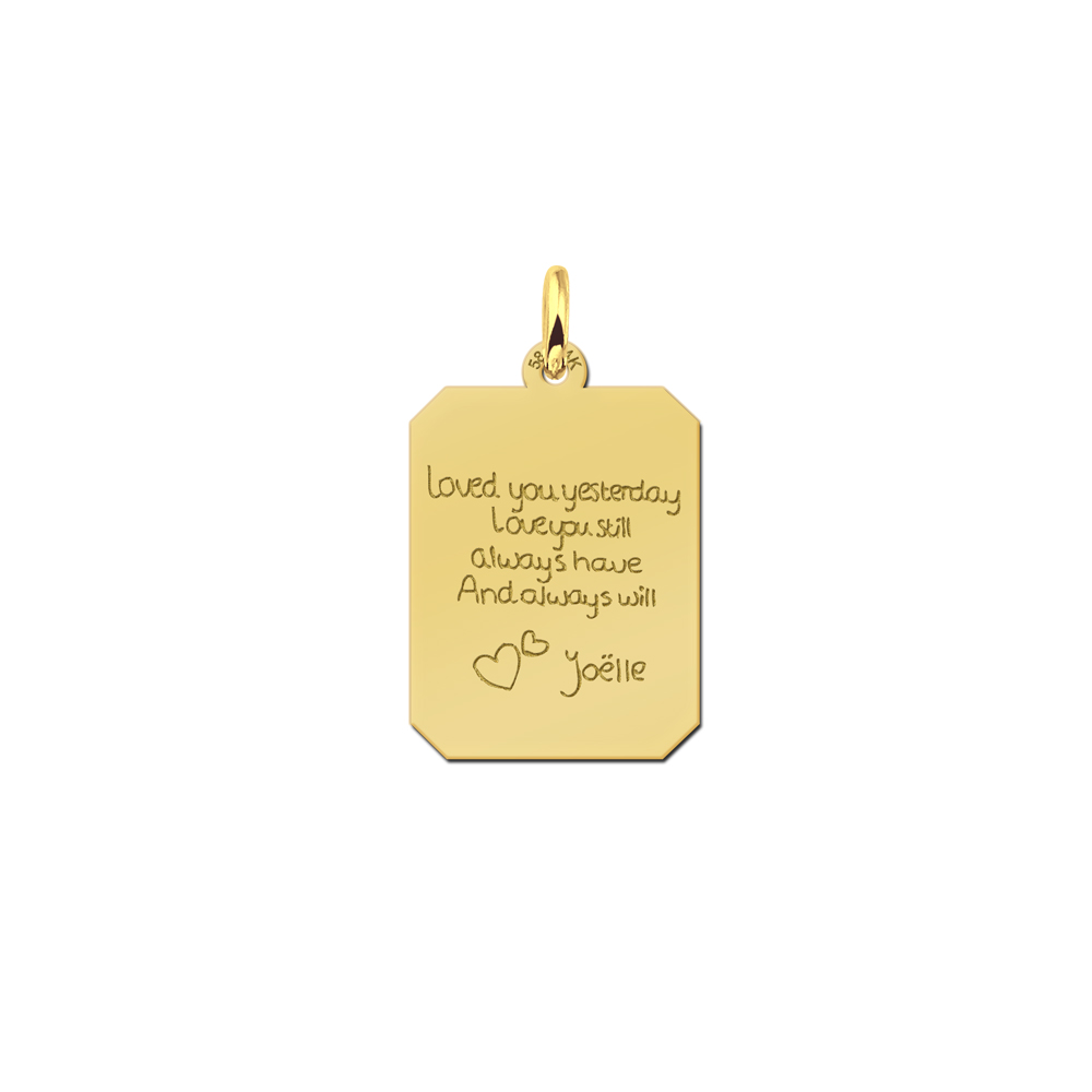 Gravierter Kettenanhänger aus Gold mit Text