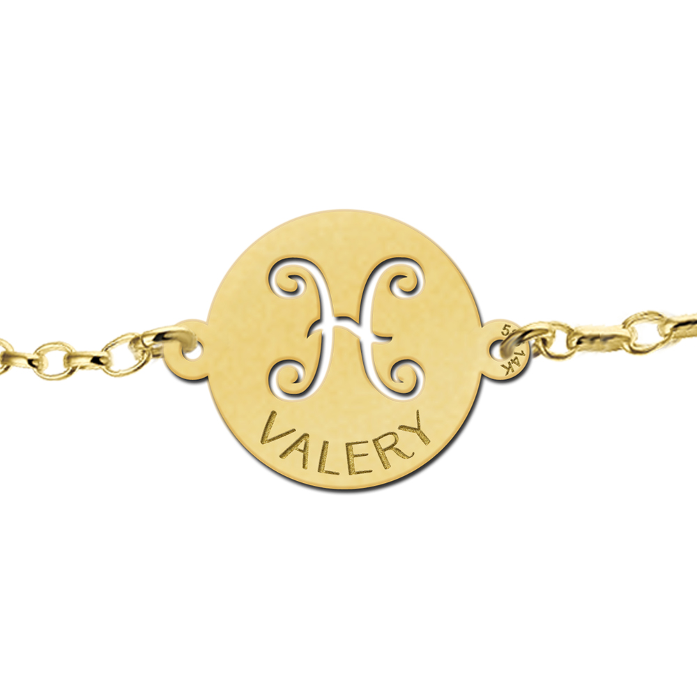 Goldenes Armband Sternzeichen rund Fische