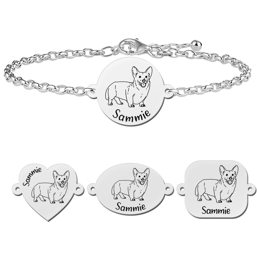 Silbernes Porträt Armband Corgi