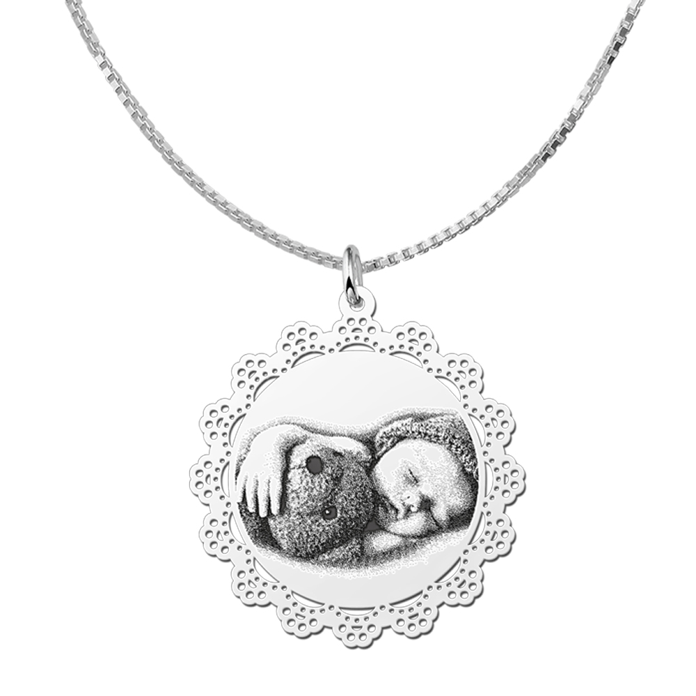 Fotoschmuck rund mit zierlichen rand silber