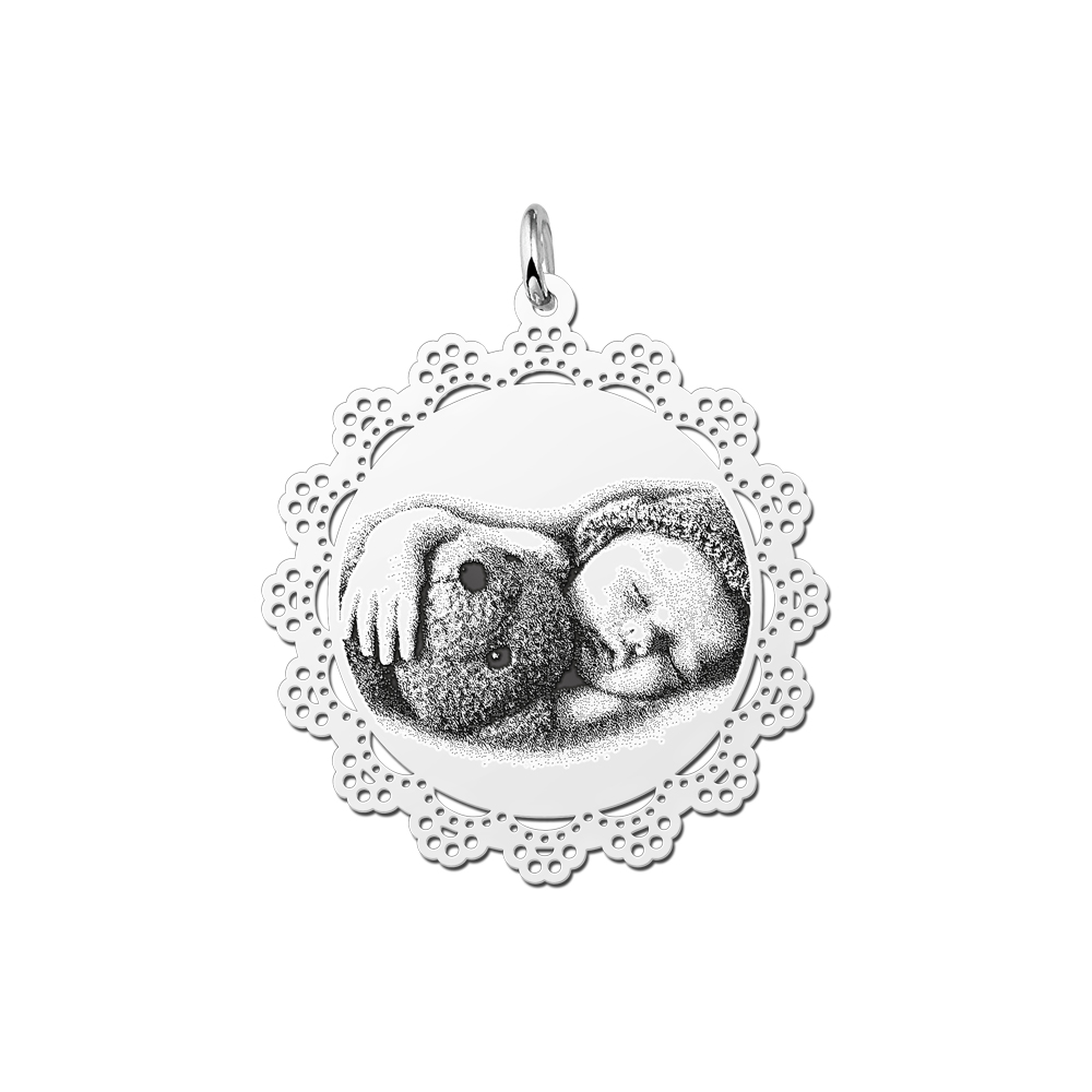 Fotoschmuck rund mit zierlichen rand silber